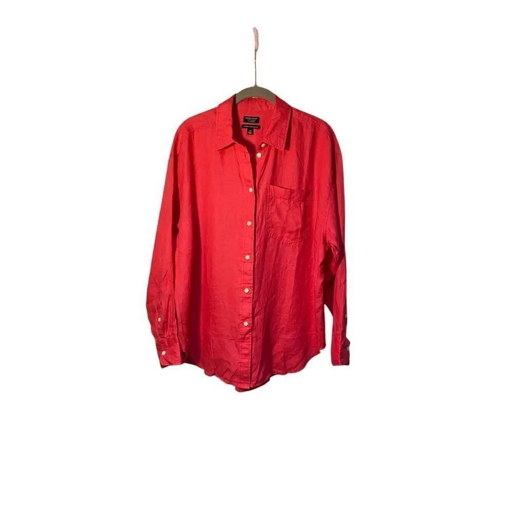Baird mcnutt for J crew womans 100% linen, coral red shirt size MP